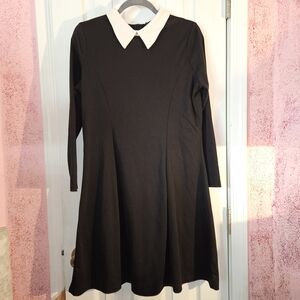 Classic Black Long Sleeve Dress with White Collar